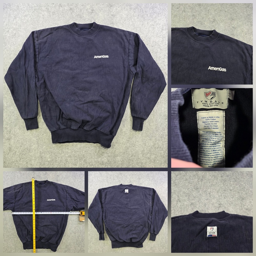 Tyndale AmeriGas Sweatshirt Mens LT Navy Crewneck Fleece Made USA Graphic Logo
